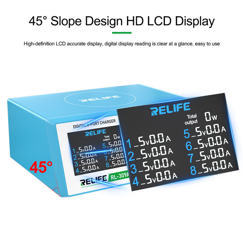 Chargez l&#39;image dans la visionneuse de la galerie, [RL-309A] RELIFE Digital Display 8-Port Charger 100W - Polar Tech Australia
