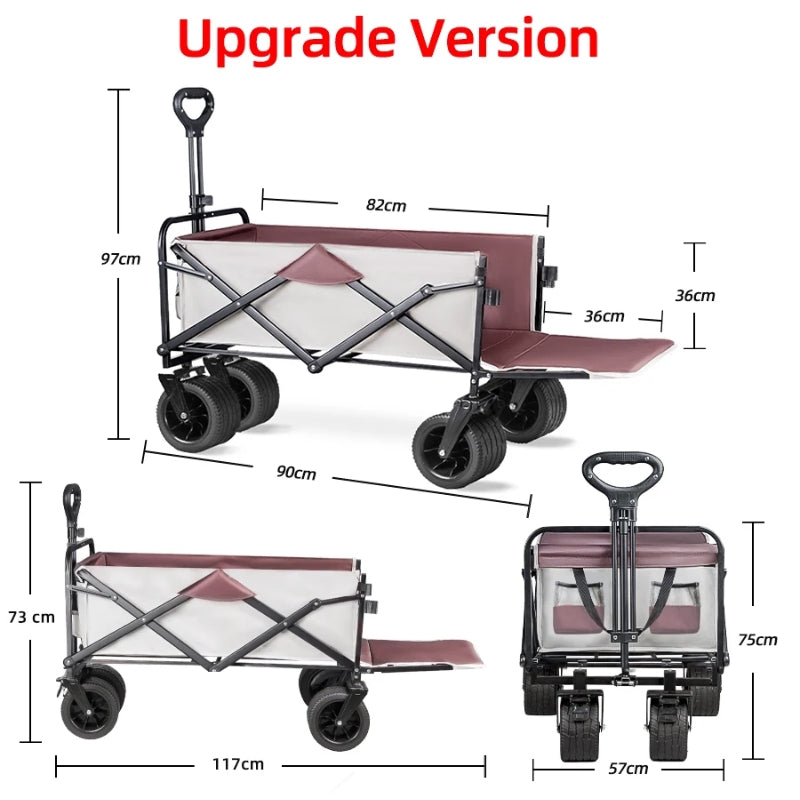 Chargez l&#39;image dans la visionneuse de la galerie, Extender Folding Cart Outdoor Extra Long Utility Large Capacity Wagon Cart Camping Picnic Trolley Beach Collapse Folding Cart
