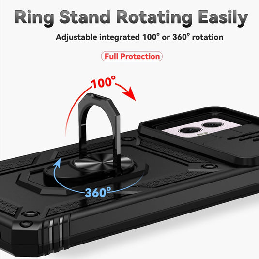 [Magnetic Ring Kickstand][Slide Camera Cover] Motorola Moto G Power 2024 - Shield Shockproof Rugged Heavy Duty Case