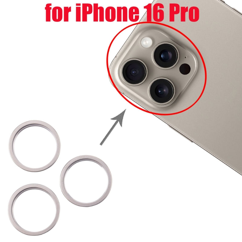 Cargue la imagen en el visor de la galería, Apple iPhone 16 Pro - Rear Camera Glass Lens Metal Outside Protector Hoop Ring
