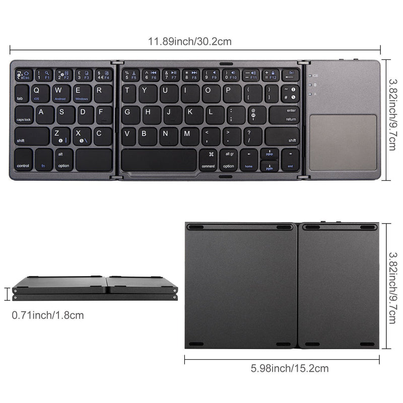 Chargez l&#39;image dans la visionneuse de la galerie, Foldable Bluetooth Keyboard with Touchpad Portable Wireless Keyboard , Rechargeable Full Size Ultra Slim Pocket Folding Keyboard for Android Windows iOS Tablet And Mobile Phone
