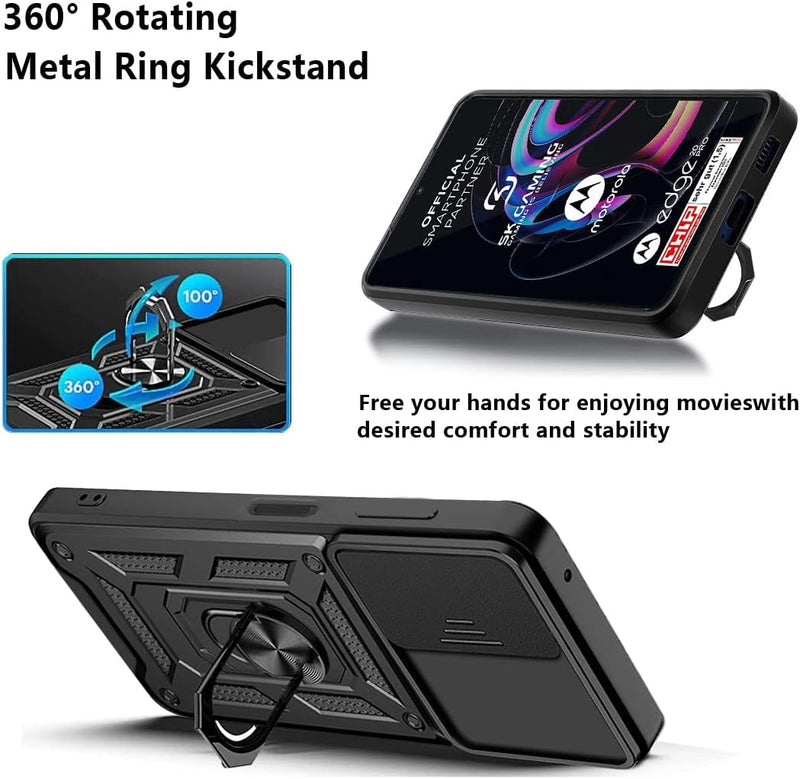 Cargue la imagen en el visor de la galería, [Magnetic Ring Kickstand][Camera Cover] Motorola Moto Edge 20 Pro - Shield Shockproof Rugged Heavy Duty Case
