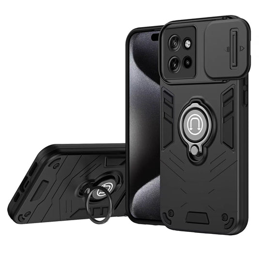 [Built-in Ring Bracket][With Slide Lens Cover] Motorola Moto G35 Mecha-style Anti-slip Protective Hard Heavy Duty Series Case