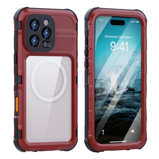 [IP68/10FT Waterproof][Magsafe Compatible] Apple iPhone 16 / 16 Plus / 16 Pro / 16 Pro Max - Redpepper M Series Metal Heavy Duty Waterproof Magnetic Silicone Phone Case With Lanyard