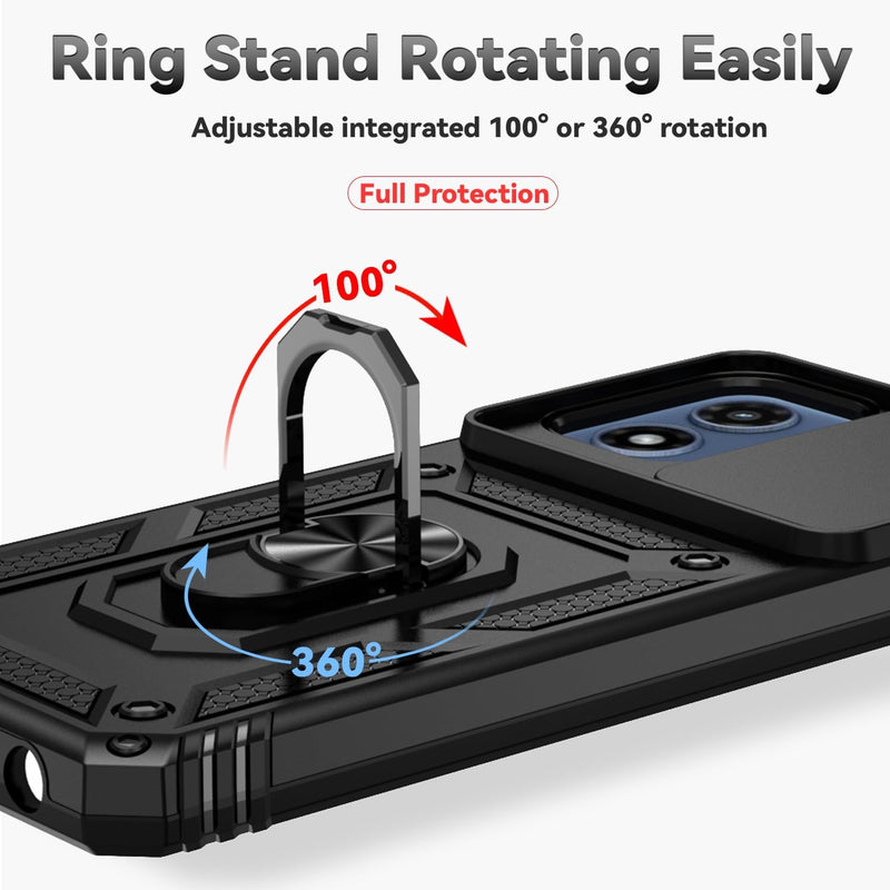 Cargue la imagen en el visor de la galería, [Magnetic Ring Kickstand][Slide Camera Cover] Motorola Moto G 5G 2024 - Shield Shockproof Rugged Heavy Duty Case
