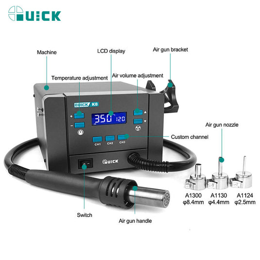 [K8] Quick Lead-Free Hot Air Soldering Station 220V - Polar Tech Australia