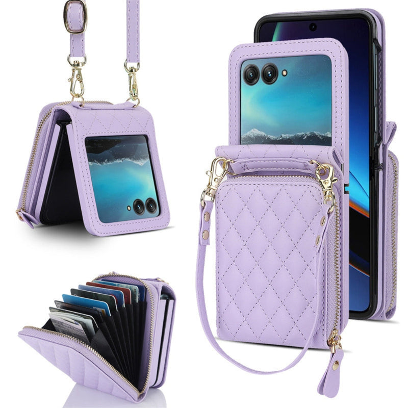 Cargue la imagen en el visor de la galería, [With Shoulder Strap] [With Card Slot] Motorola Razr 50/Ultra - PU leather Crossbody Wallet Style Shockproof Phone Case
