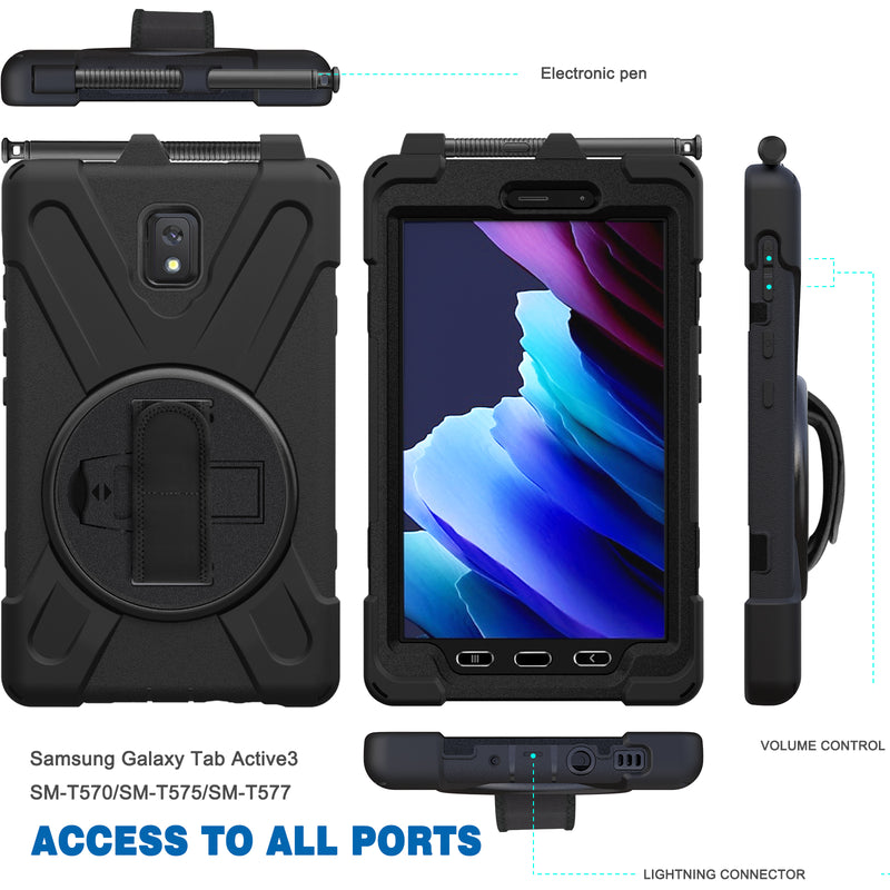 Load image into Gallery viewer, Samsung Galaxy Tab Active 3 &amp; 5 8&quot; 2020 Heavy Duty 360 Degree Rotate Stand Hand Strap Case - Polar Tech Australia
