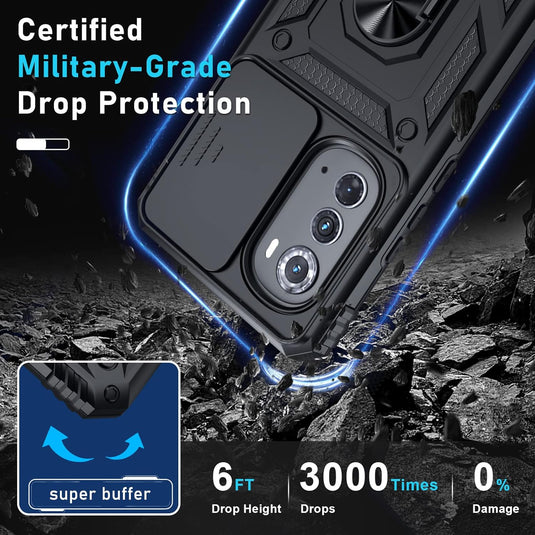 [Magnetic Ring Kickstand][Camera Cover] Motorola Moto Edge 2022 - Shield Shockproof Rugged Heavy Duty Case