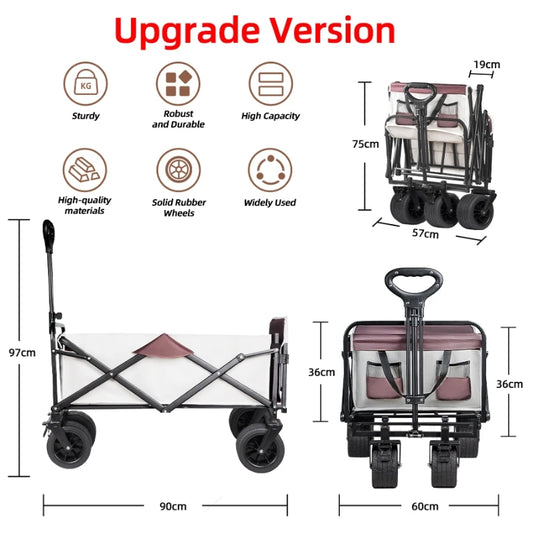 Extender Folding Cart Outdoor Extra Long Utility Large Capacity Wagon Cart Camping Picnic Trolley Beach Collapse Folding Cart