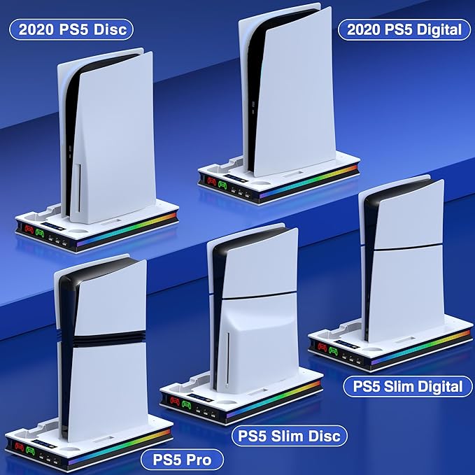 Cargue la imagen en el visor de la galería, SONY PlayStation PS5 Slim &amp; PS5 Pro - All-in-one Multifunction Charging Stand with Cooling Fan &amp; RBG Light Effect
