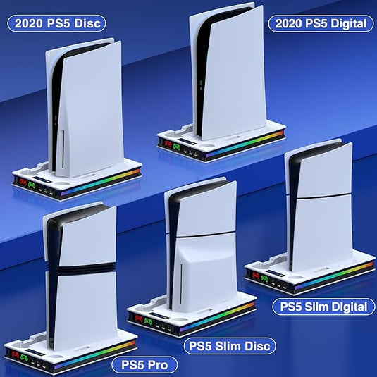 SONY PlayStation PS5 Slim & PS5 Pro - All-in-one Multifunction Charging Stand with Cooling Fan & RBG Light Effect