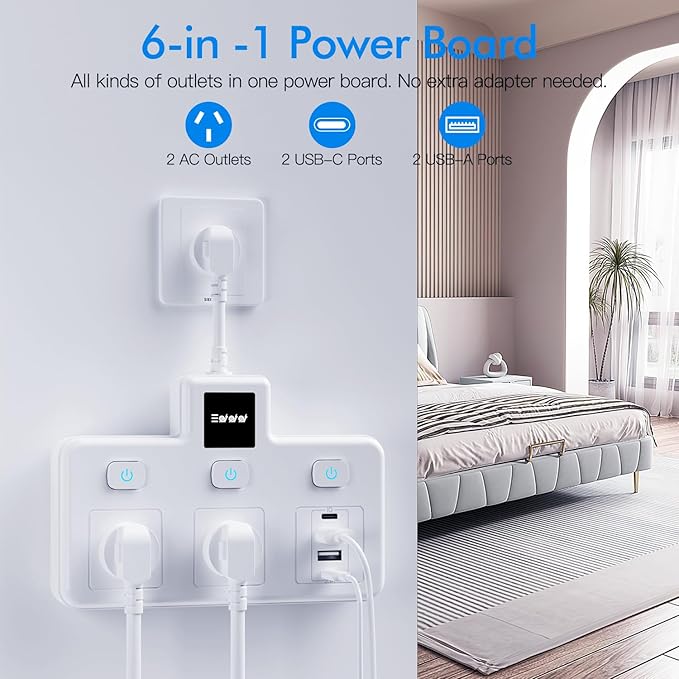 Load image into Gallery viewer, Multi-function Socket Power Strip Extension Board 2 Outlets + 2 USB + 2 USB-C PD 20W
