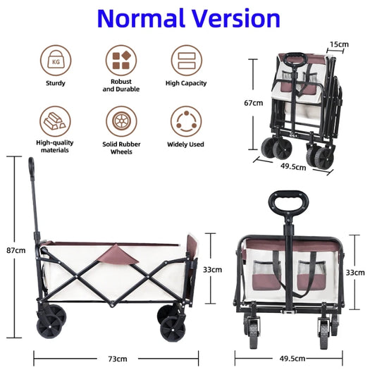 Extender Folding Cart Outdoor Extra Long Utility Large Capacity Wagon Cart Camping Picnic Trolley Beach Collapse Folding Cart