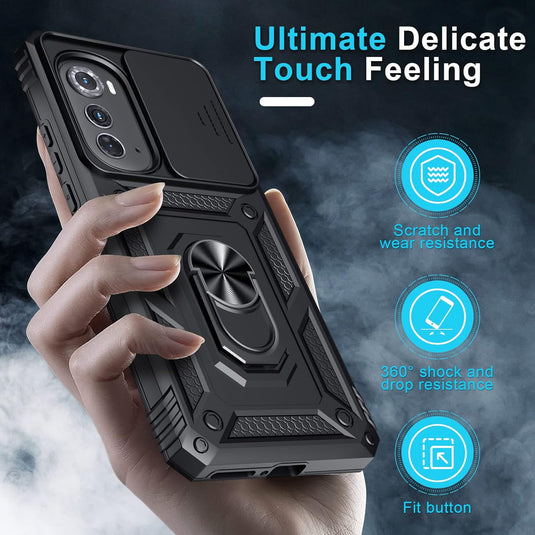 [Magnetic Ring Kickstand][Camera Cover] Motorola Moto Edge 2022 - Shield Shockproof Rugged Heavy Duty Case