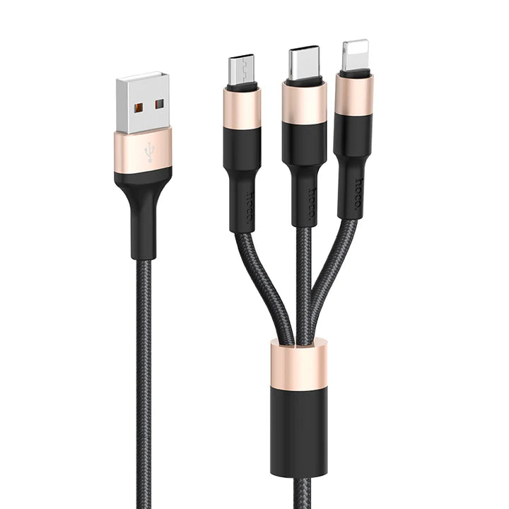 Cargue la imagen en el visor de la galería, [X26][3 in 1][1M][Heavy Duty] HOCO Universal Traveling Fast Charging Data Sync USB Cable For USB-C / Lightning / Micro Phone &amp; Tablet Device
