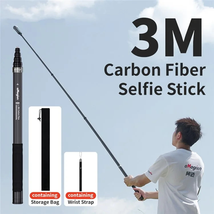 Chargez l&#39;image dans la visionneuse de la galerie, [3M Super Long] AMAGISN 3m Carbon Fiber Selfie Stick Sports Camera Extension Pole for Insta360 / DJI / GoPro
