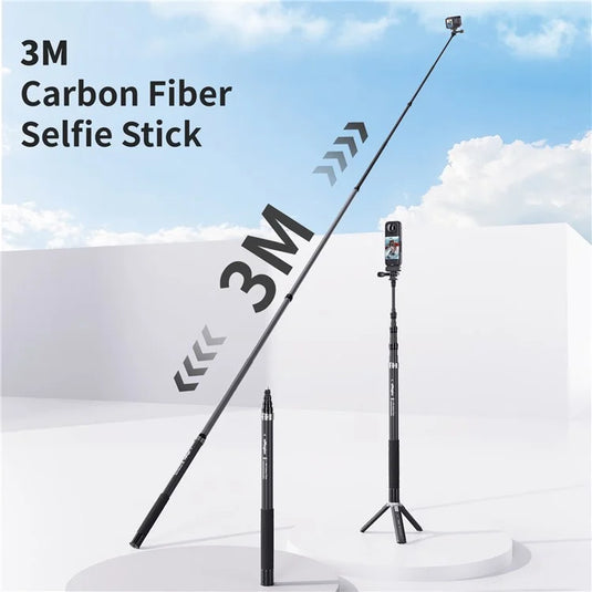 [3M Super Long] AMAGISN 3m Carbon Fiber Selfie Stick Sports Camera Extension Pole for Insta360 / DJI / GoPro