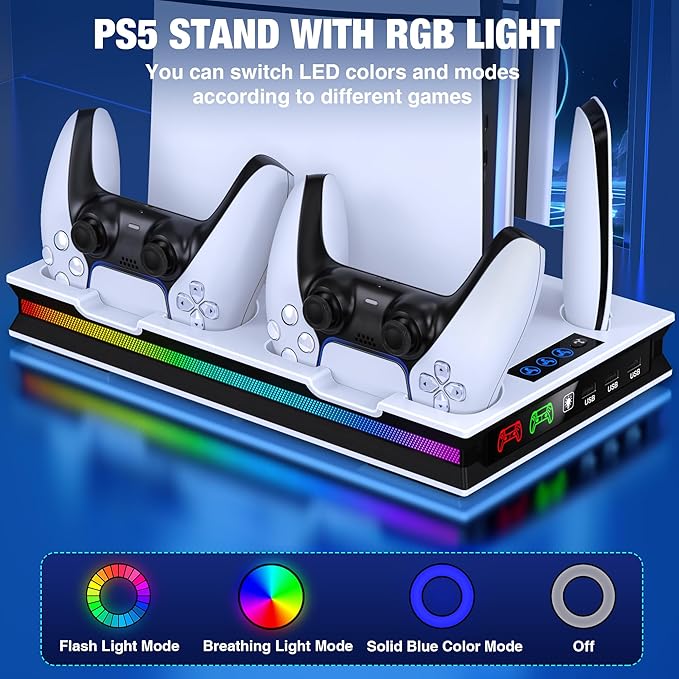 Cargue la imagen en el visor de la galería, SONY PlayStation PS5 Slim &amp; PS5 Pro - All-in-one Multifunction Charging Stand with Cooling Fan &amp; RBG Light Effect
