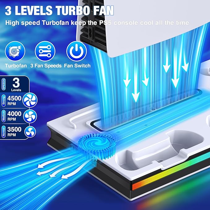 Cargue la imagen en el visor de la galería, SONY PlayStation PS5 Slim &amp; PS5 Pro - All-in-one Multifunction Charging Stand with Cooling Fan &amp; RBG Light Effect
