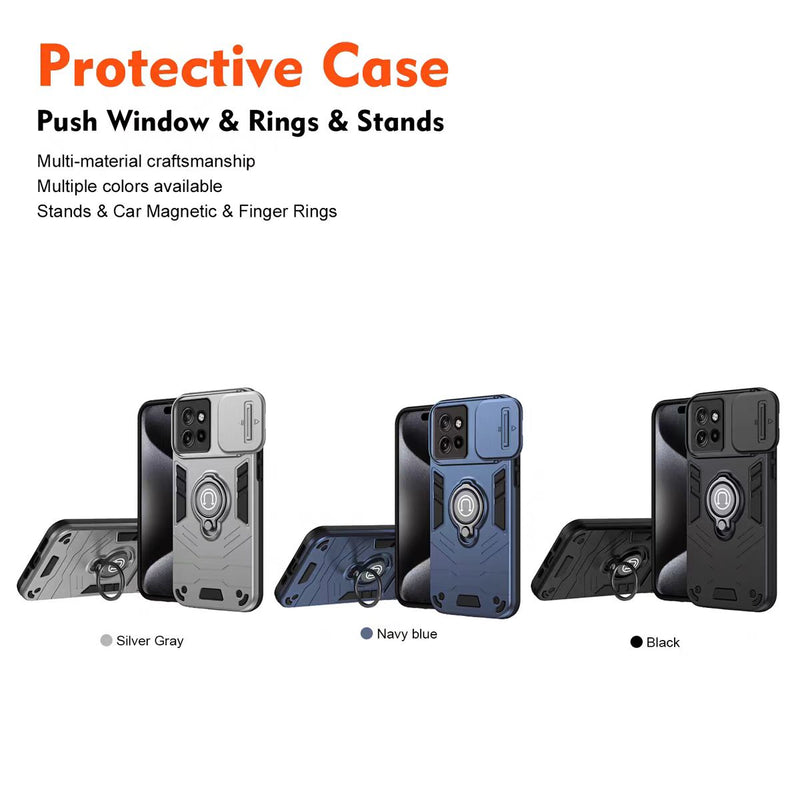 Cargue la imagen en el visor de la galería, [Built-in Ring Bracket][With Slide Lens Cover] Motorola Moto G35 Mecha-style Anti-slip Protective Hard Heavy Duty Series Case
