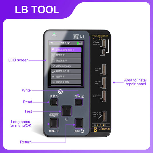 LuBan L3 Mini programador de reparación de batería de identificación facial para iPhone 6- 14Pro Max, matriz de puntos, detección de identificación facial, programa de datos de batería de reparación