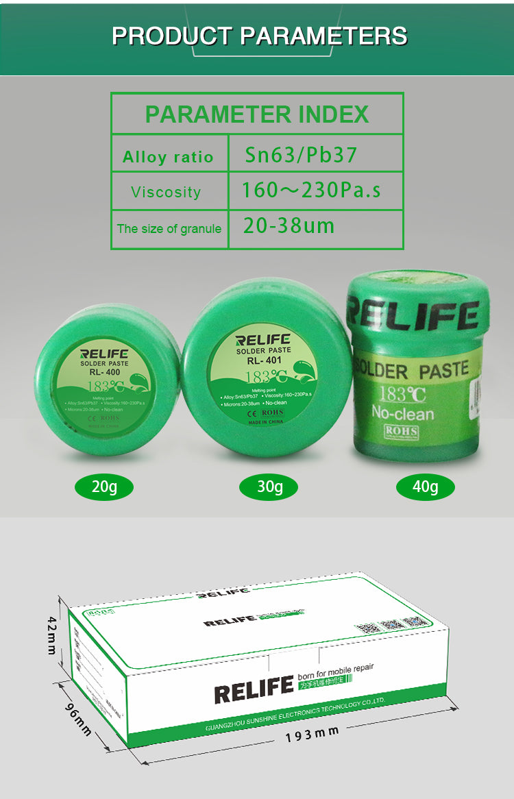 Chargez l&#39;image dans la visionneuse de la galerie, [RL-400, 401, 402] RELIFE 183℃ Solder Paste - Polar Tech Australia
