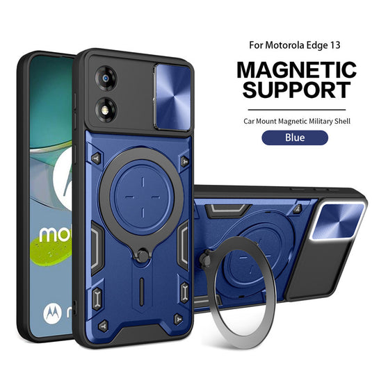 [Ring Rotating Stand][Camera Lens Cover] Motorola Moto E13 - Shield Shockproof Rugged Heavy Duty Case