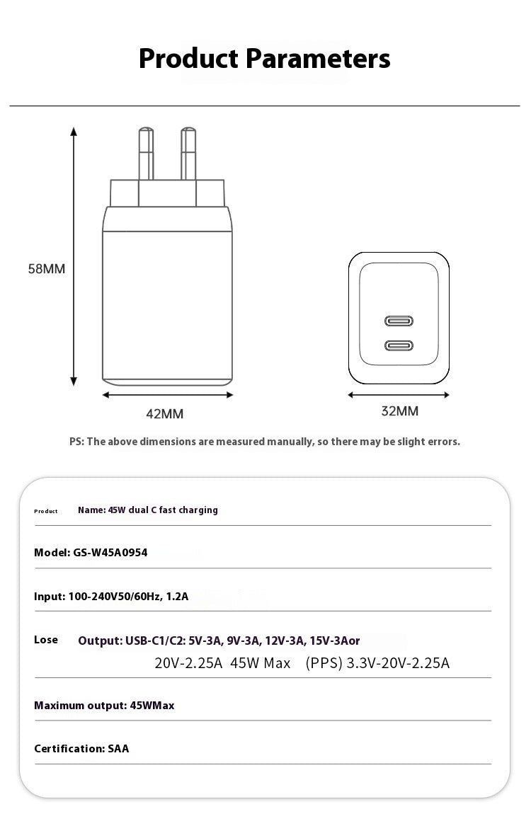 Cargue la imagen en el visor de la galería, 65W Max PD Dual USB-C Port iPhone 16 Wall Travelling Charger Adapter - (SAA Approved/AU Plug)
