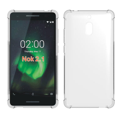 Nokia 2.1 - AirPillow Cushion Transparent Soft Clear TPU Four Corners Protective Case With 2PC 9HD Tempered Glass Screen Protector