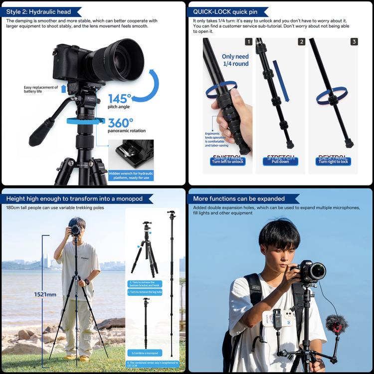 Cargue la imagen en el visor de la galería, Fotopro X-go Gecko E 2 5-Section Aluminum 2 in 1 Tripod Monopod
