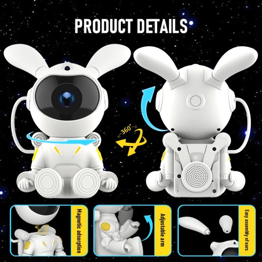 [G002] Space Rabbit Starry Sky Projection Lamp Bluetooth Speaker 2 in 1 Laser Light(White)