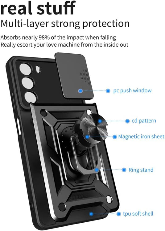 [Built-in 360-degree rotatable ring bracket][Camera Cover] Motorola Moto Edge 50 Neo - Shield Shockproof Rugged Heavy Duty Case