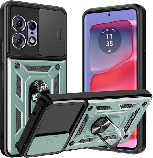 [Built-in 360-degree rotatable ring bracket][Camera Cover] Motorola Moto Edge 50 Pro - Shield Shockproof Rugged Heavy Duty Case With 2PC 9HD Tempered Glass Screen Protector