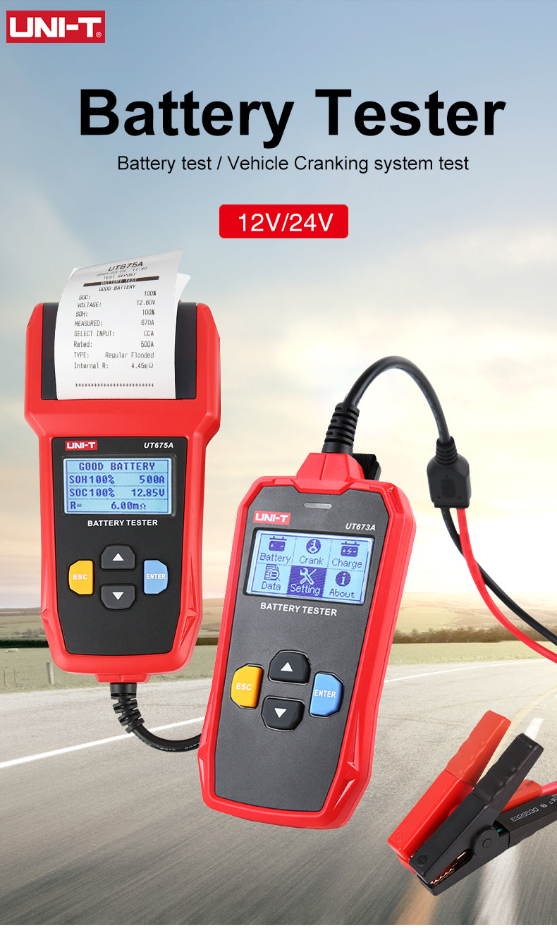 Cargue la imagen en el visor de la galería, [UT673A] UNI-T Car Battery Tester  UT675A 12V 24V DC Load Tester Capacity Meter Battery Checker Charging Circuit Cranking Test
