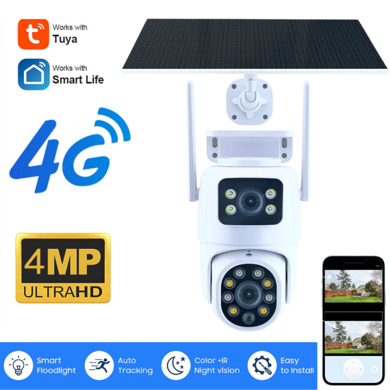 Load image into Gallery viewer, [Dual Lens][TUYA Smart Home] Dual Camera 2MP Solar Panel Battery Powered 4G Wireless Wire-Free IP66 Outdoor PTZ Camera - Polar Tech Australia
