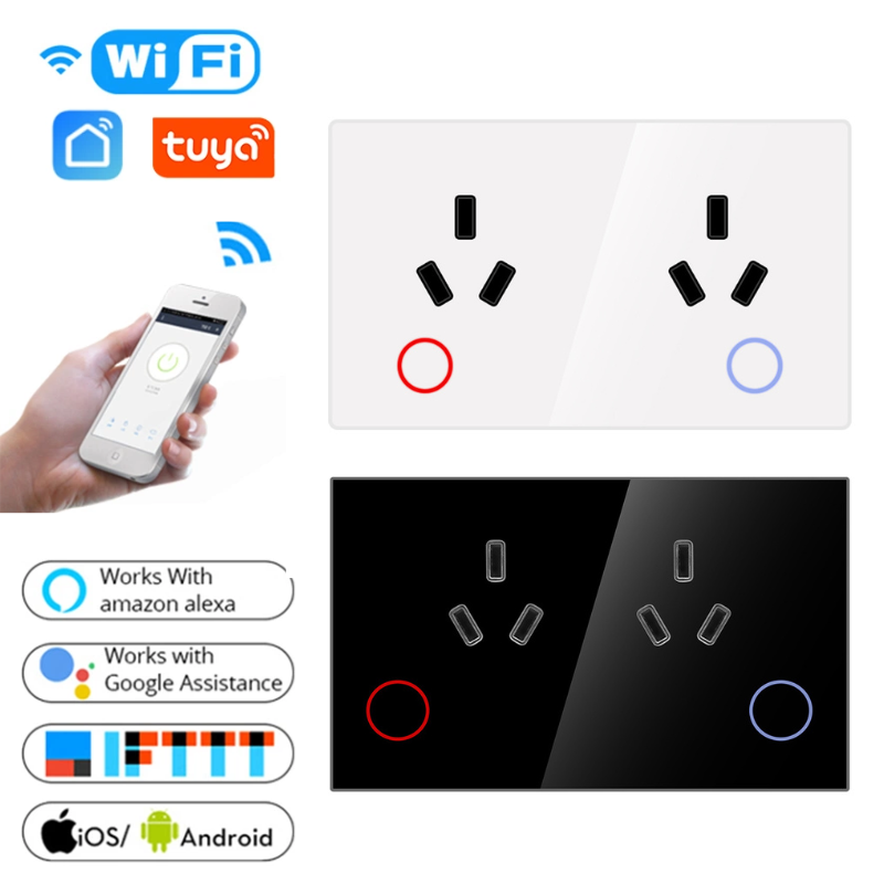 Chargez l&#39;image dans la visionneuse de la galerie, [TUYA Smart Home] TUYA WiFi Smart 15A 2 Outlets Wall Power Socket Outlet Glass Panel - Polar Tech Australia
