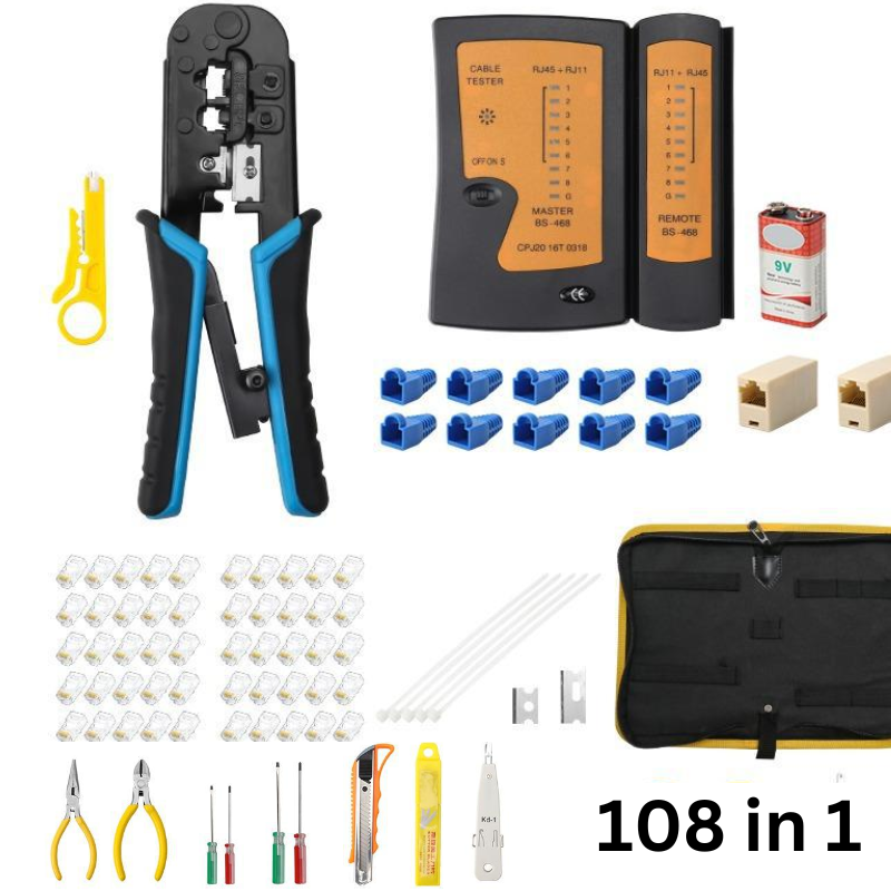 Chargez l&#39;image dans la visionneuse de la galerie, [108 in 1] Portable Self-adjusting 6P/8P Crimping Pliers Wire Cable End Sleeve Ferrule Cutter Crimper Network Ethernet Internet Cable Clamp Tool Tester Set - Polar Tech Australia
