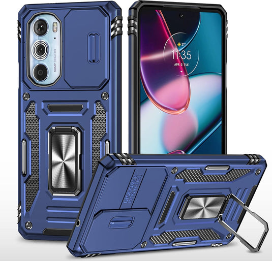 [Magnetic Ring Kickstand][Camera Cover] Motorola Moto Edge 30 Pro/Edge Plus 2022 - Shield Shockproof Rugged Heavy Duty Case With 2PC 9H Glass Screen Protector