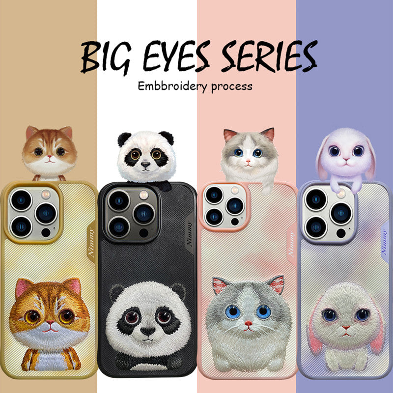 Cargue la imagen en el visor de la galería, Nimmy Pet Animal Big Eye Series iPhone 13/14/15/Pro/Max Embroidery 3D Cute Cool Case - Polar Tech Australia
