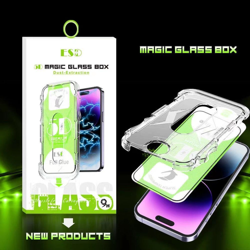 Cargue la imagen en el visor de la galería, [Easy Automatic Fit Self-Installation Kit] ESD Magic Glass Box Apple iPhone 14/Plus/Pro/Max 9H Hardness Full Covered 9D Tempered Glass Screen Protector - Polar Tech Australia
