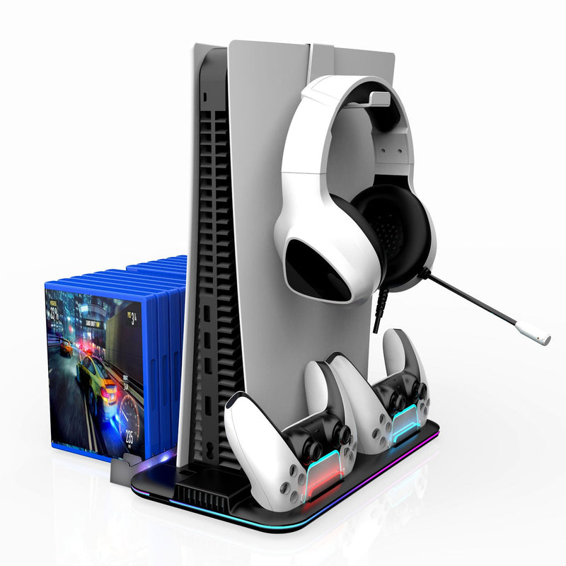 Cargue la imagen en el visor de la galería, SONY PlayStation PS5 Slim &amp; PS5 Pro - All-in-one Multifunction Charging Stand with Cooling Fan &amp; RBG Light Effect &amp; Disc Storage
