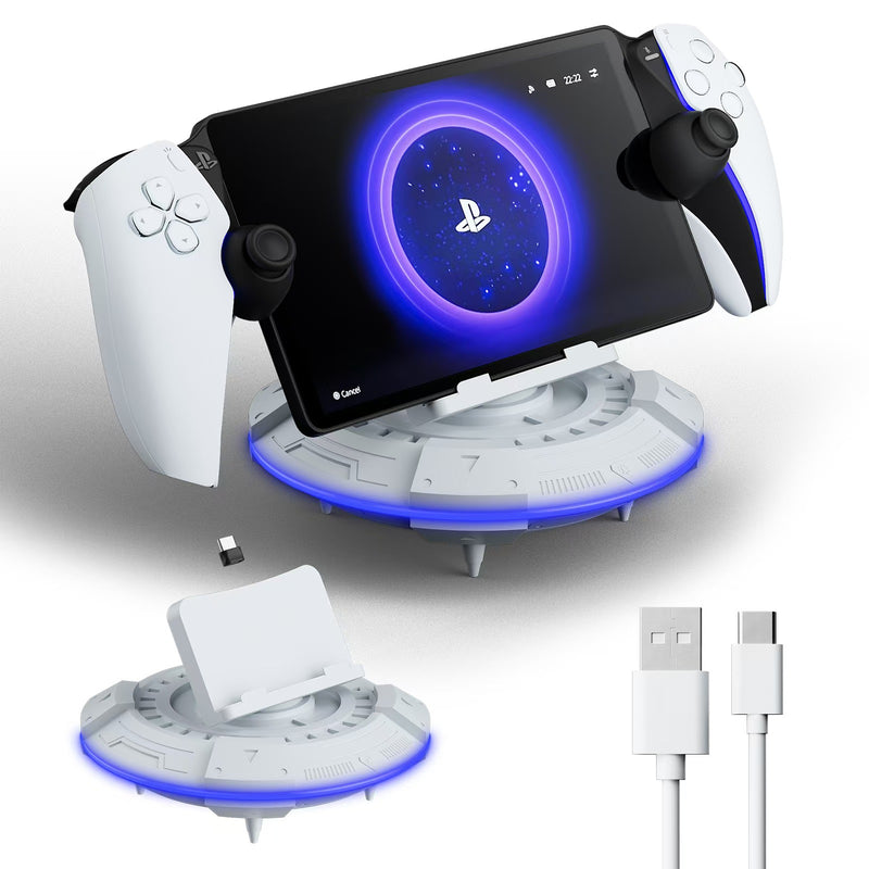 Cargue la imagen en el visor de la galería, PS5 Portal Streaming Handheld Charging Dock - Spaceship Design with Vibrant RGB Lights
