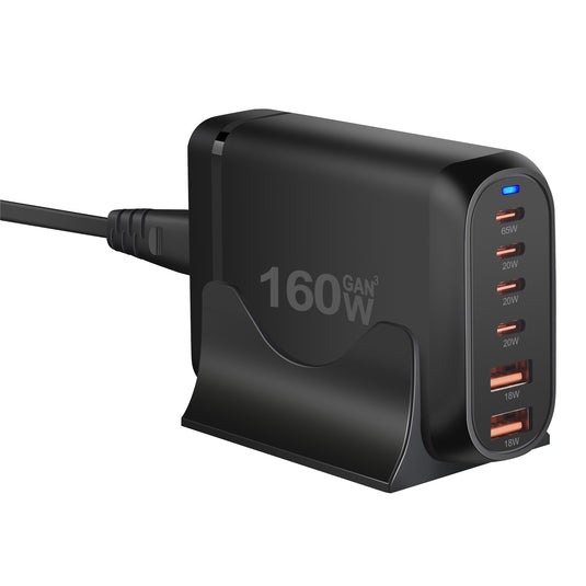 [160W GaN][SAA Approved] Universal Phone Tablet Laptop MacBook PD+QC 6 Port USB Type-C Wall Charger Desktop Home Office Charging Station Power Adapter (AU Plug) - Polar Tech Australia