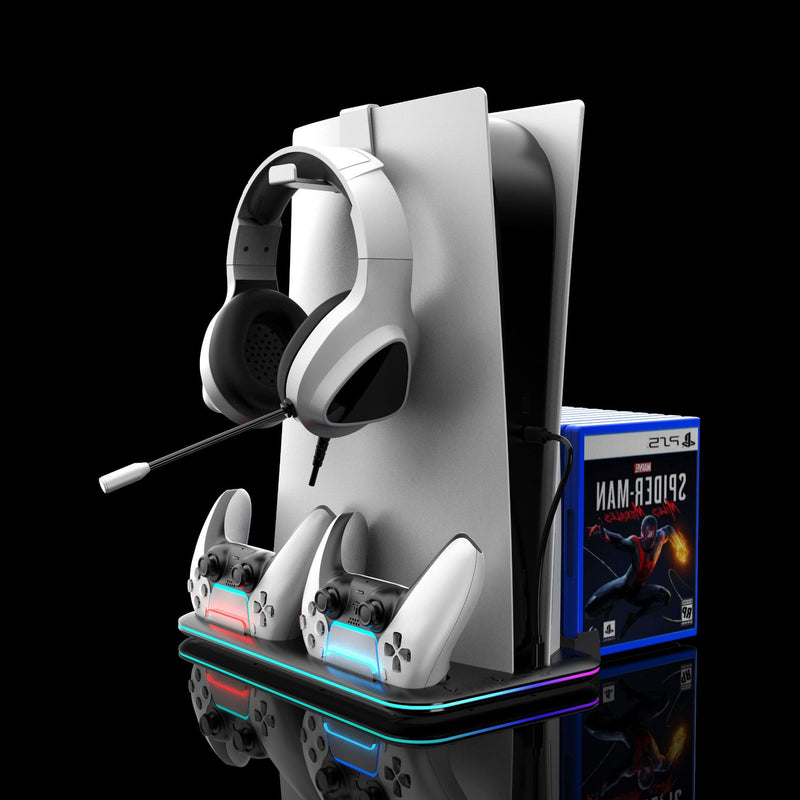 Cargue la imagen en el visor de la galería, SONY PlayStation PS5 Slim &amp; PS5 Pro - All-in-one Multifunction Charging Stand with Cooling Fan &amp; RBG Light Effect &amp; Disc Storage
