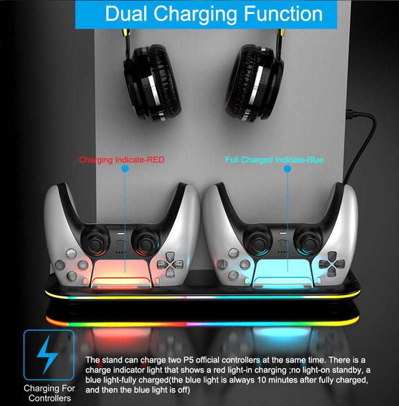 Load image into Gallery viewer, SONY PlayStation 5 / PS5 All-in-one Multifunction Charging Stand with Cooling Fan &amp; RBG Light Effect &amp; Disc Storage - Polar Tech Australia
