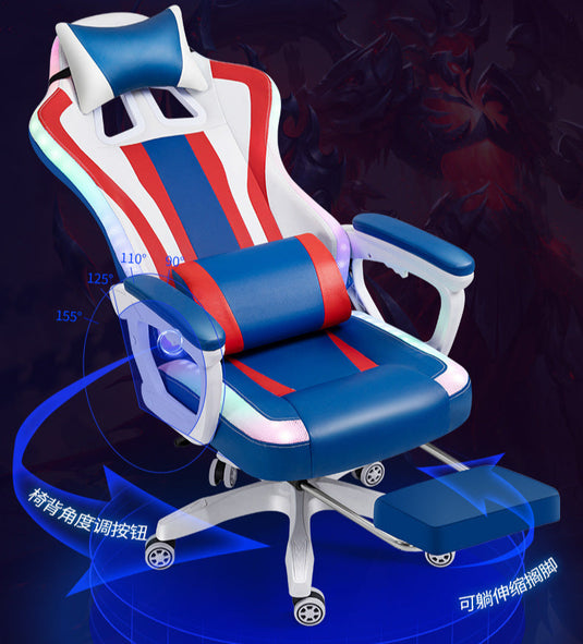 [Built-in RGB Light & Bluetooth Speaker] American Style PU Leather Gaming Racing Chair OFFICE Computer Chair