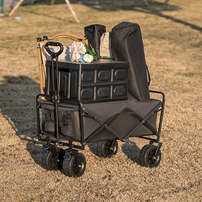 Chargez l&#39;image dans la visionneuse de la galerie, [JY-01] Rugged Beach Cart Collapsible Folding Utility Wagon with Tabletop Heavy Duty Utility Beach Wagon Cart with Side Pocket and Brakes, Large Capacity Foldable Grocery Wagon for Garden Sports Outdoor
