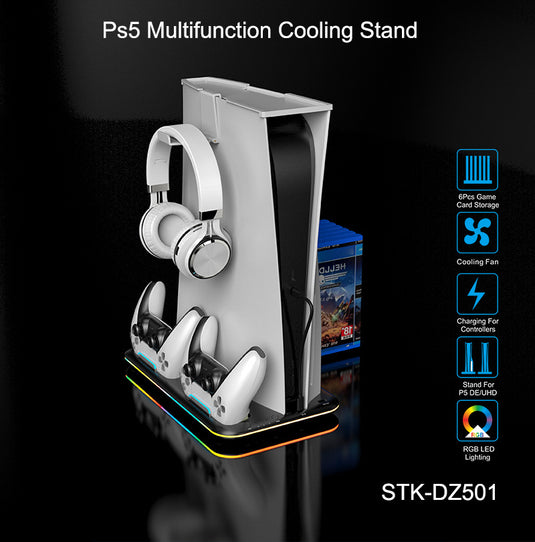 PS5 Cooling Stand with Dual Fast Controller Charging Dock, Mcbazel PS5  Stand with Cooling Fan and Dual Controller Charging Dock for Playstation 5  PS5