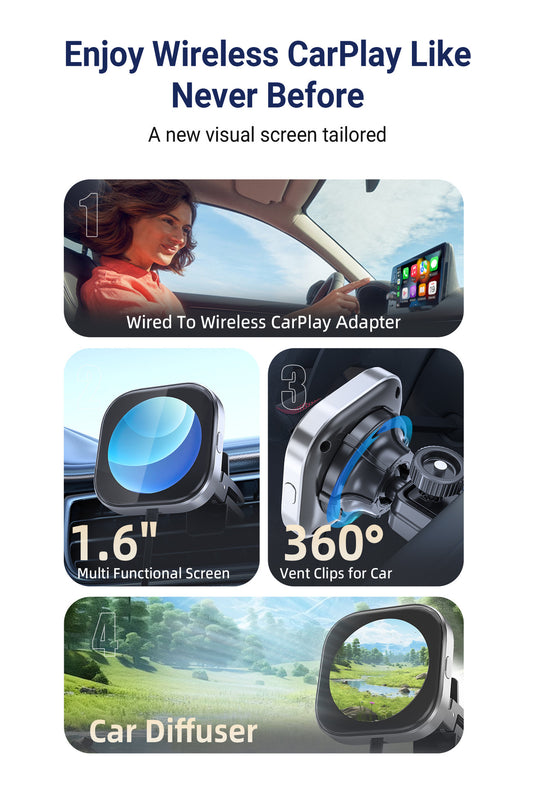 Plug and Play Wireless CarPlay Adapter With Built-in Screen for iPhone 11/12/13/14/15/16